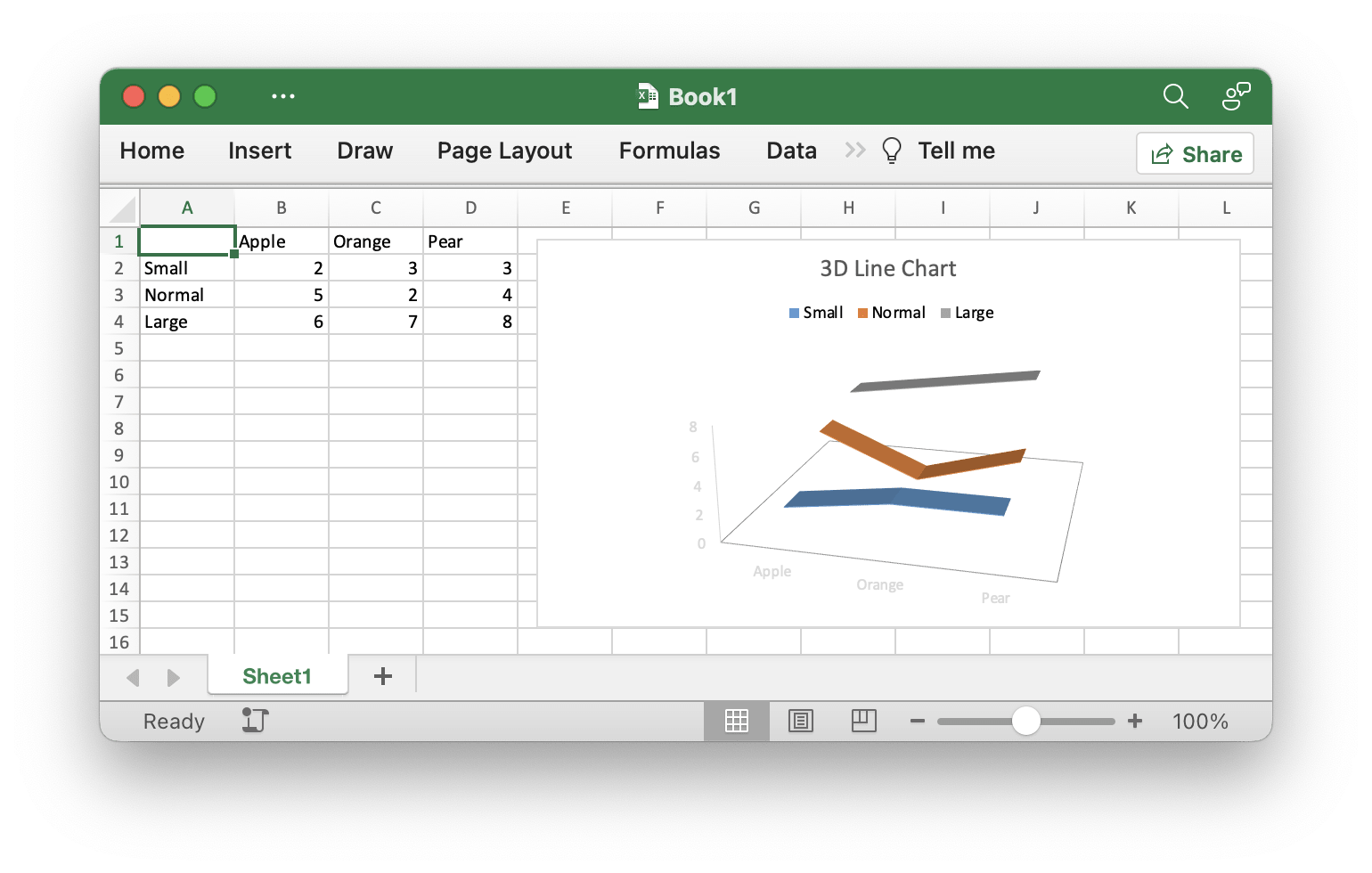 create 3D line chart with excelize using Go