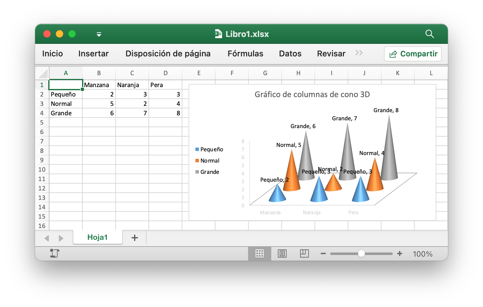 crear un Gráfico de columnas de cono 3D con excelize usando el lenguaje Go