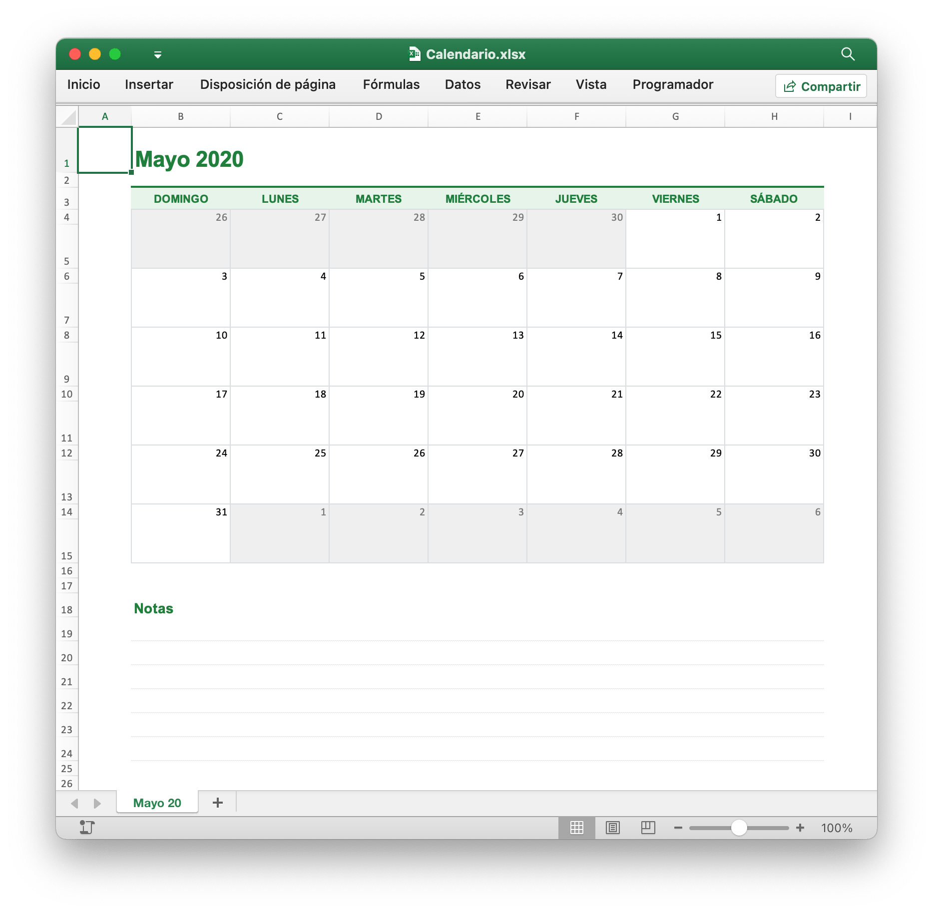 Crea un calendario con Excelize usando el idioma Go