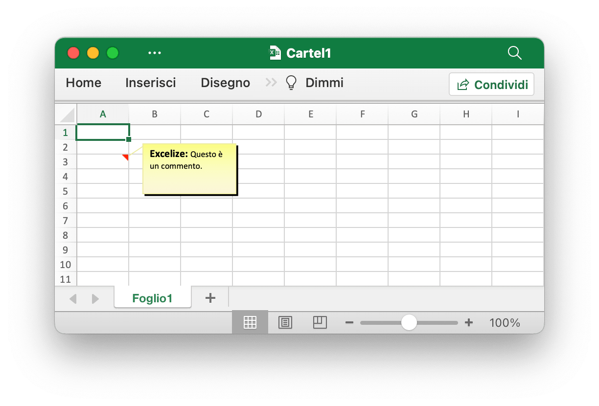 Aggiungi un commento a un documento Excel
