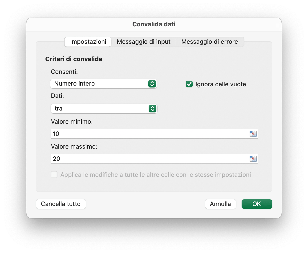 Convalida dei dati