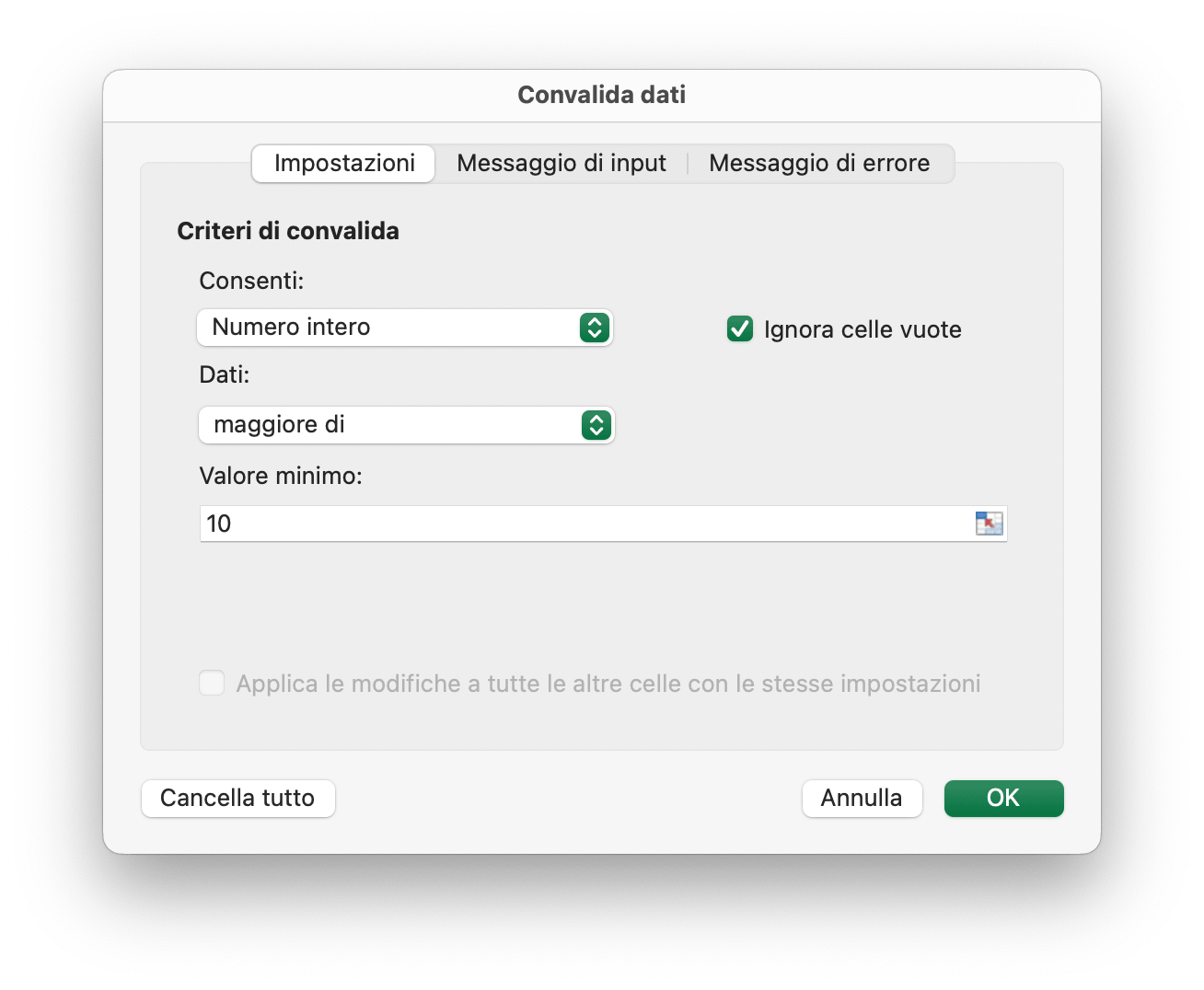 Convalida dei dati