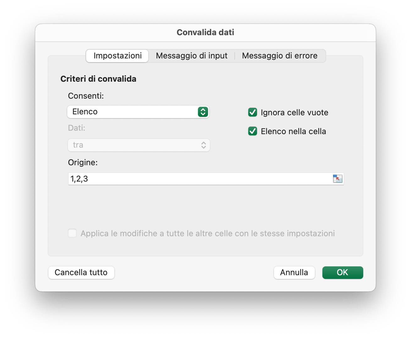 Convalida dei dati