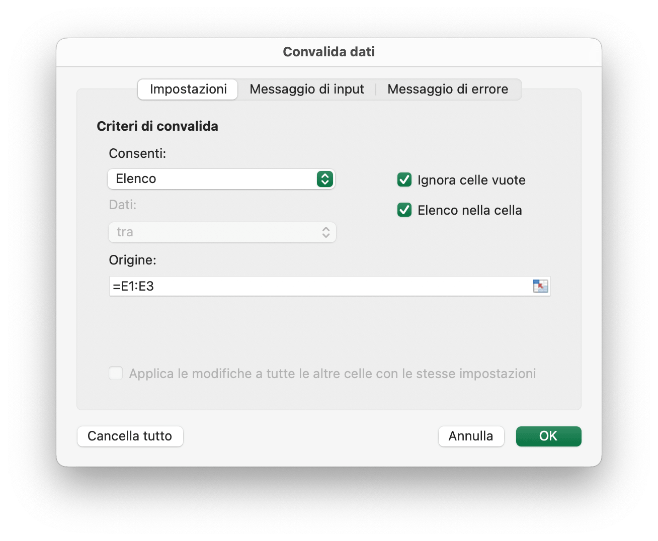 Convalida dei dati