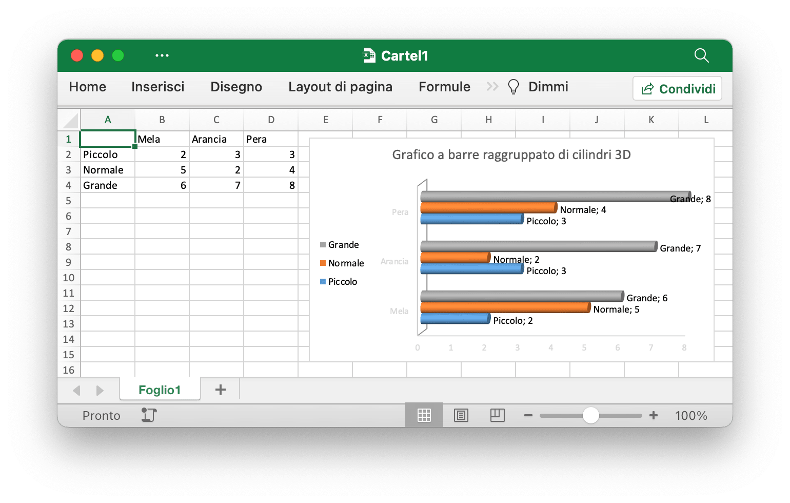 creare un grafico a barre raggruppato di cilindri 3D con Excelize utilizzando Go