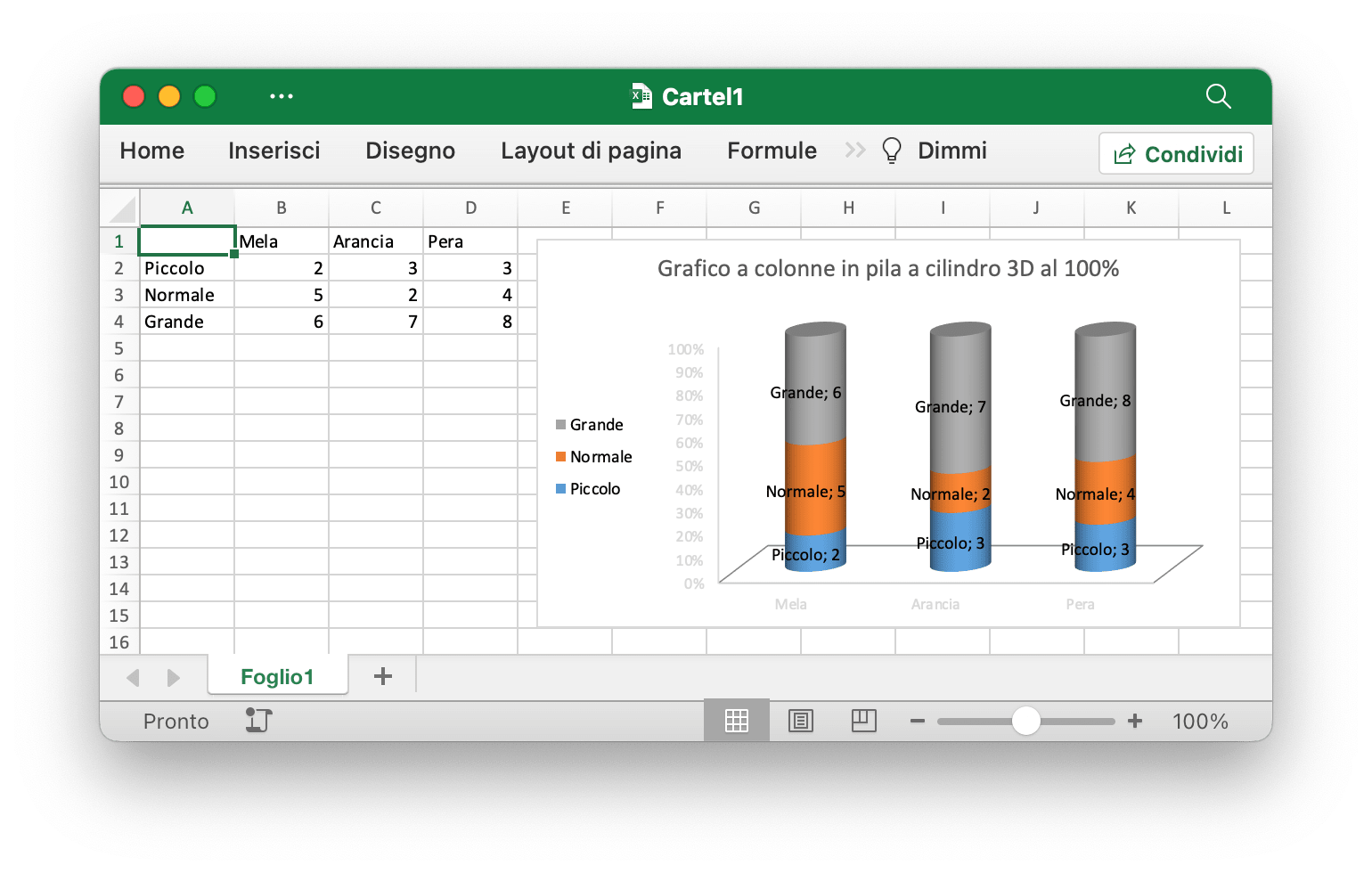 creare un istogramma in pila a cilindri 3D al 100% con Excelize utilizzando Go