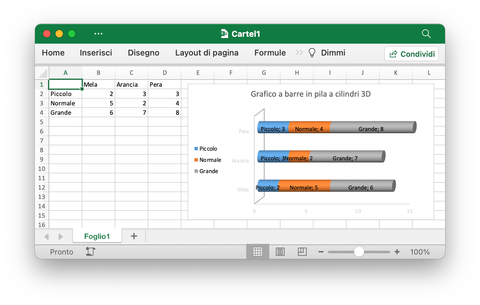 creare un grafico a barre in pila a cilindri 3D con Excelize utilizzando Go