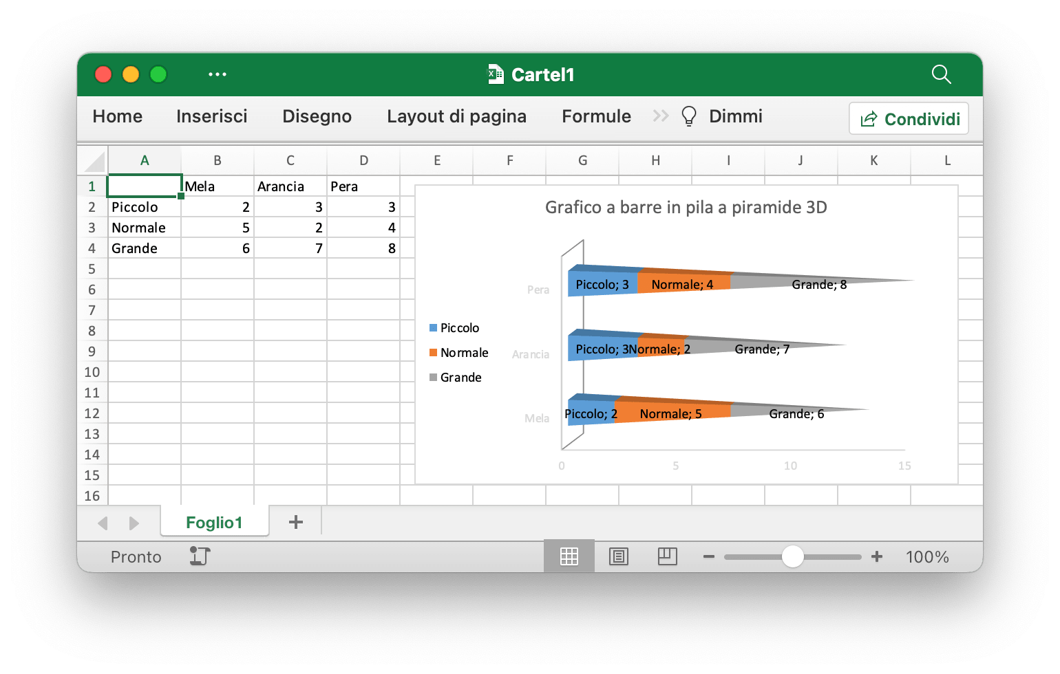creare un grafico a barre in pila piramidale 3D con Excelize utilizzando Go
