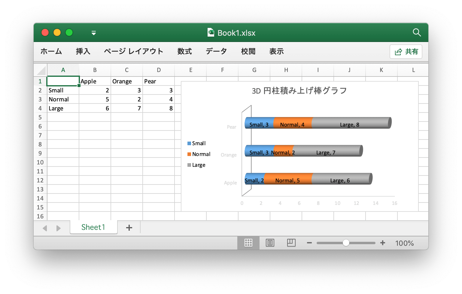 Go 言語を使用して Excel ドキュメントで 3D 円柱積み上げ棒グラフ 作成する