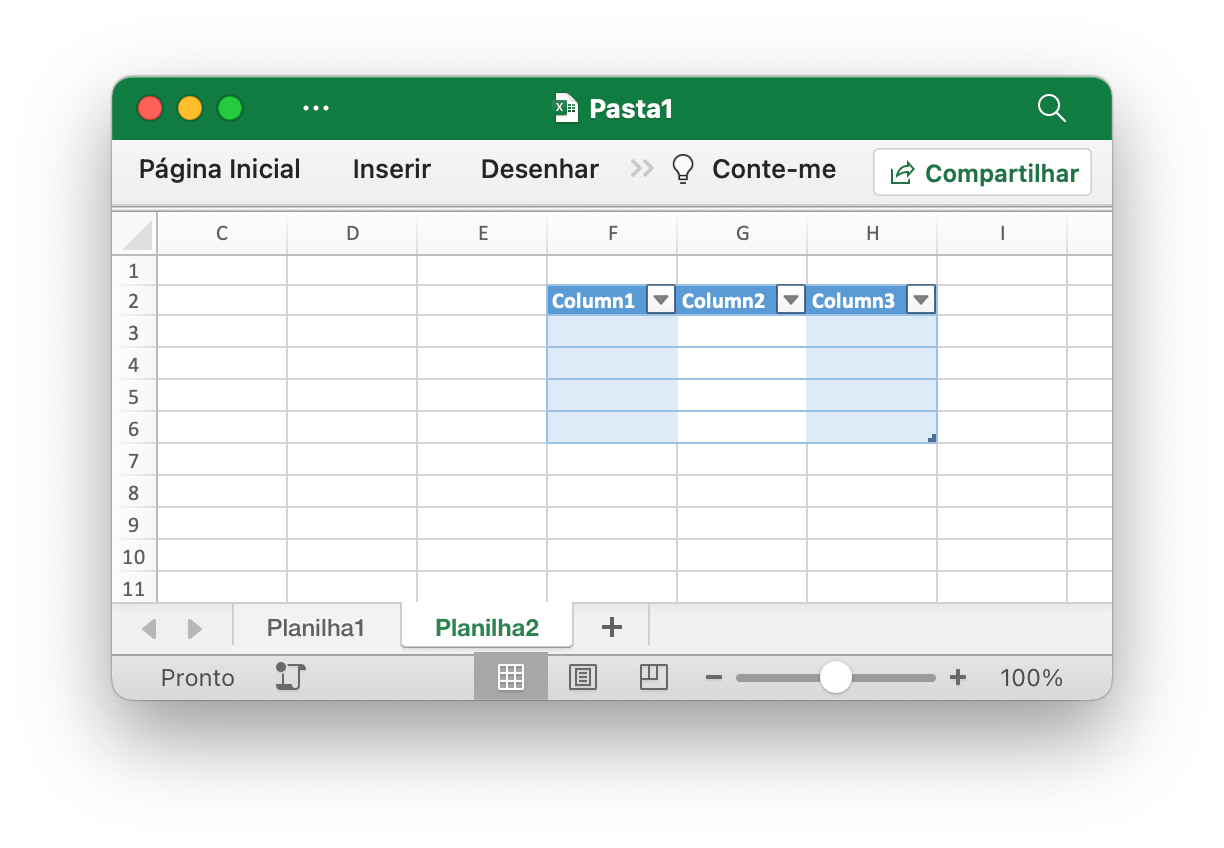 Adicionar tabela com formato definido