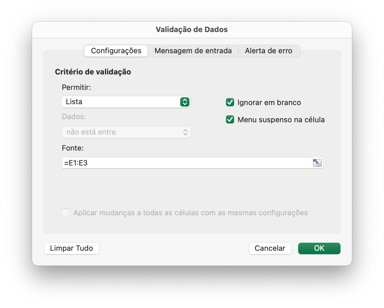 Validação de dados