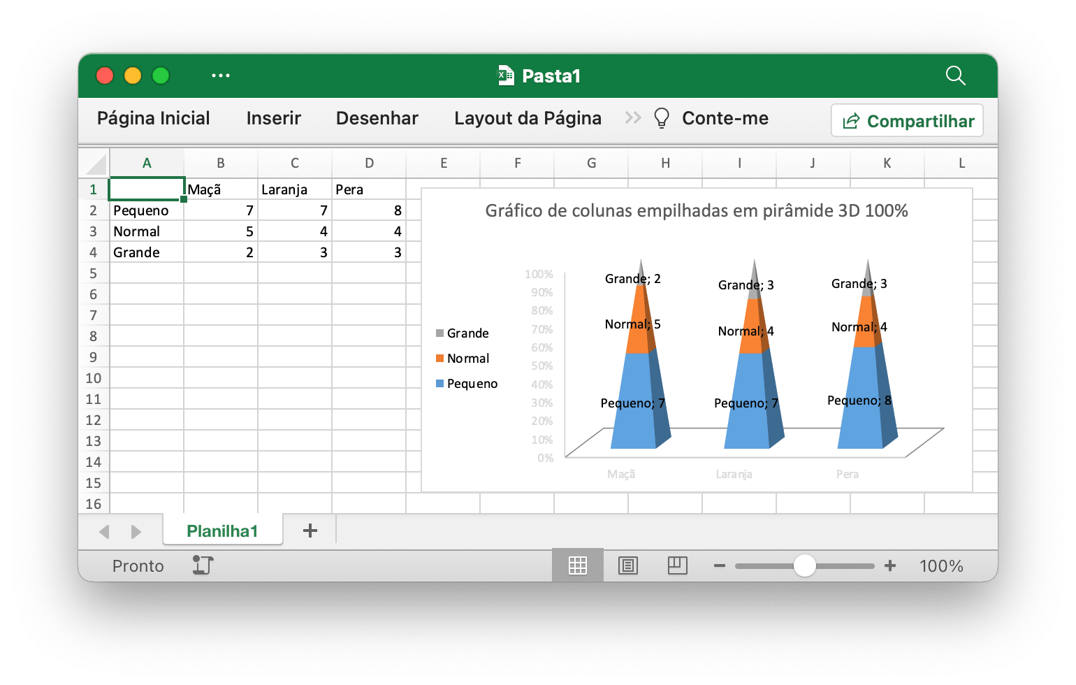 crie um gráfico de colunas empilhadas em pirâmide 3D 100% com Excelize usando Go