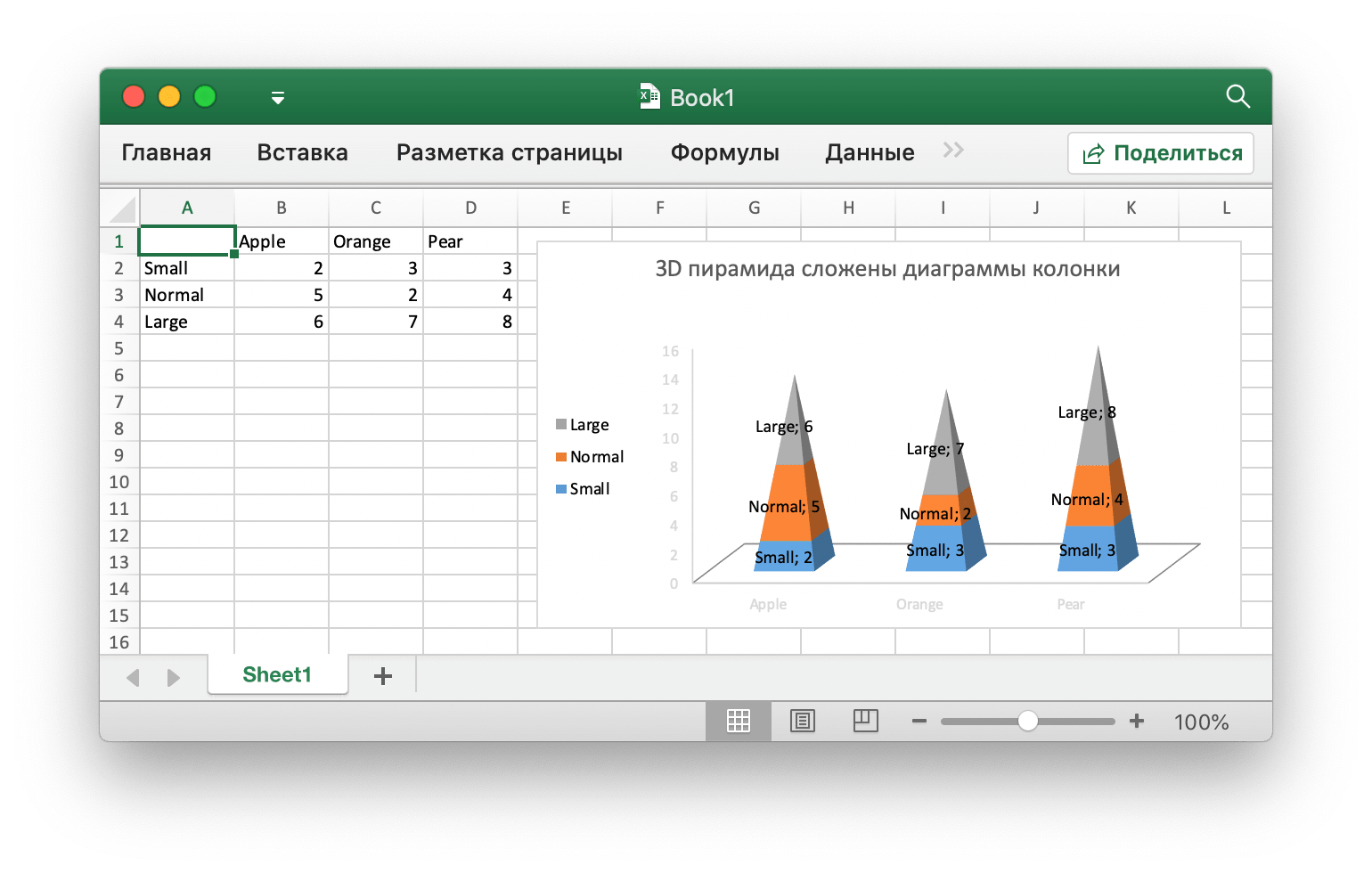 создать 3D пирамида сложены диаграммы колонки с Excelize с помощью Go