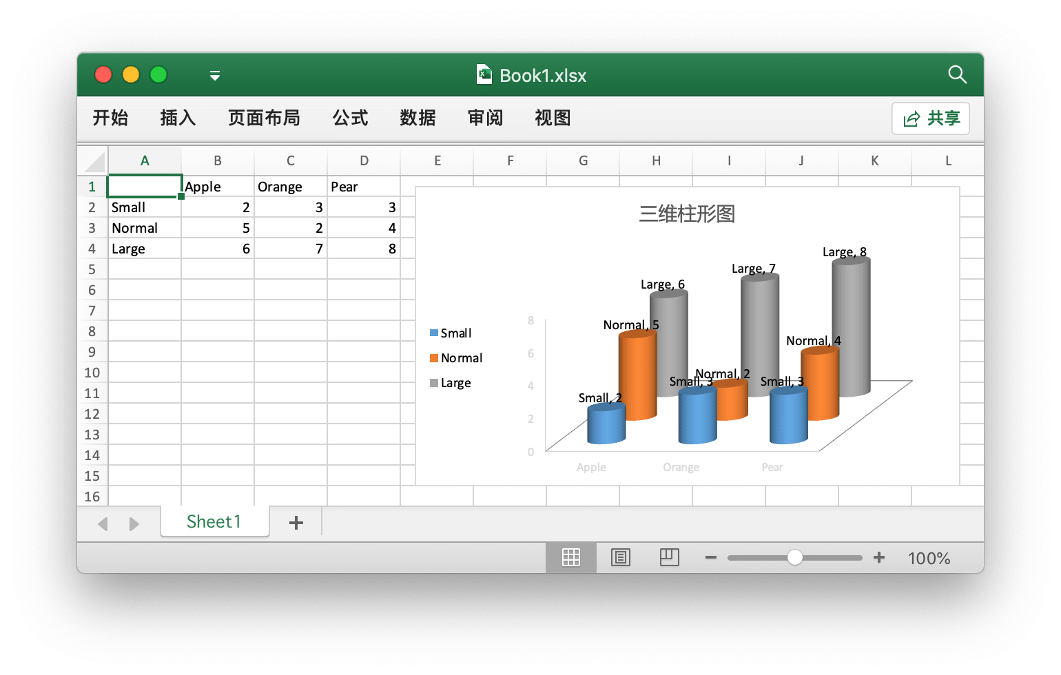 使用 Go 语言在 Excel 文档中创建三维圆柱图