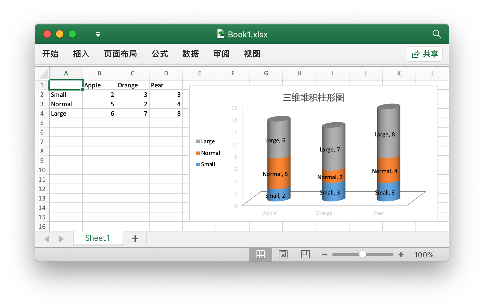 使用 Go 语言在 Excel 文档中创建三维堆积圆柱图