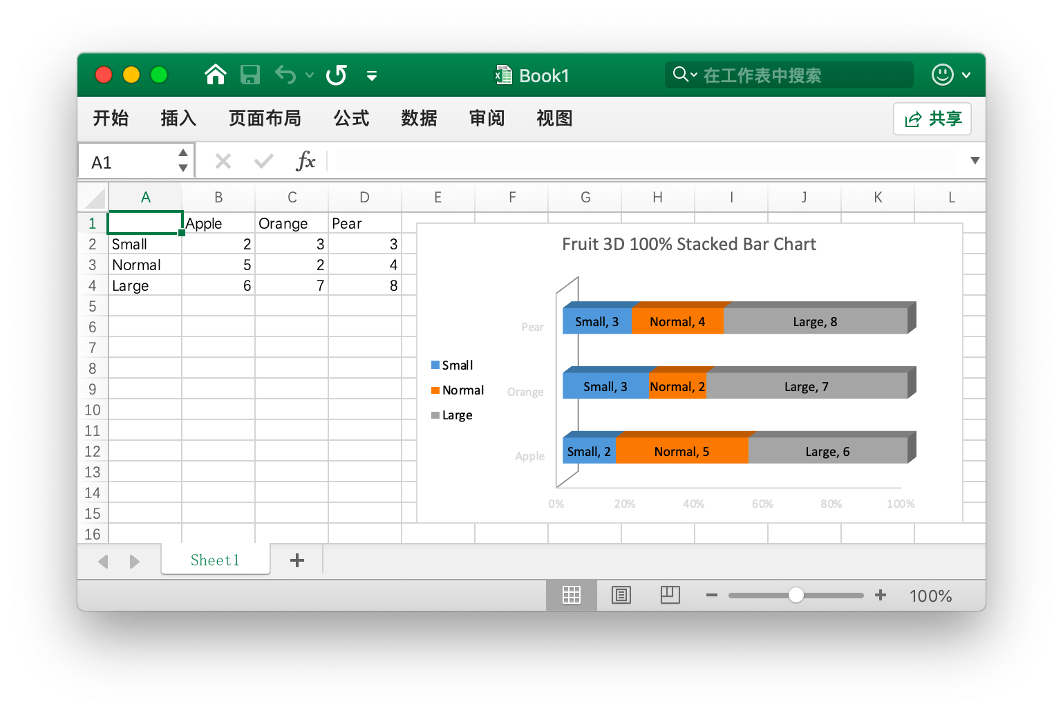 使用 Go 语言在 Excel 文档中创建三维百分比堆积条形图
