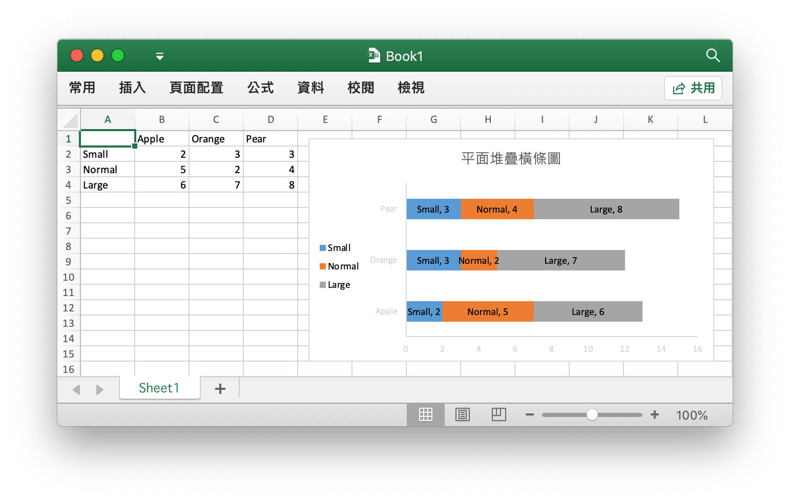 使用 Go 語言在 Excel 檔案中創建平面堆疊橫條圖
