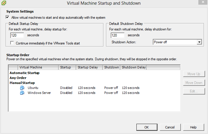 Configure virtual machines in VMware vSphere boot start automatically