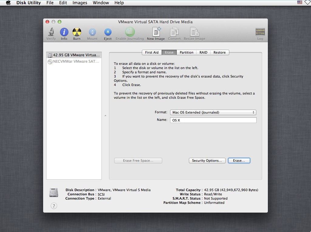 install mac os lion on vmware