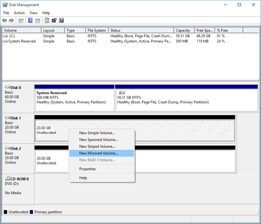 Create Software RAID on Windows