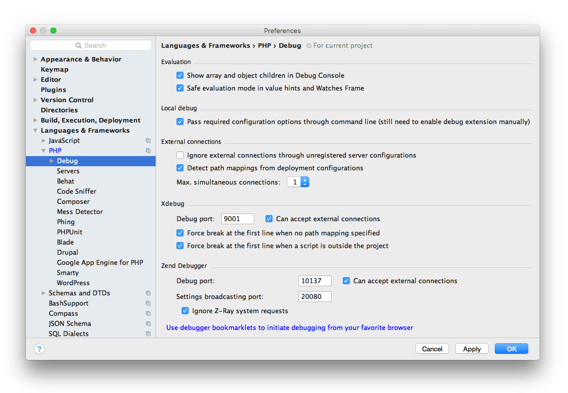 Debugging with Xdebug and PhpStorm on OS X