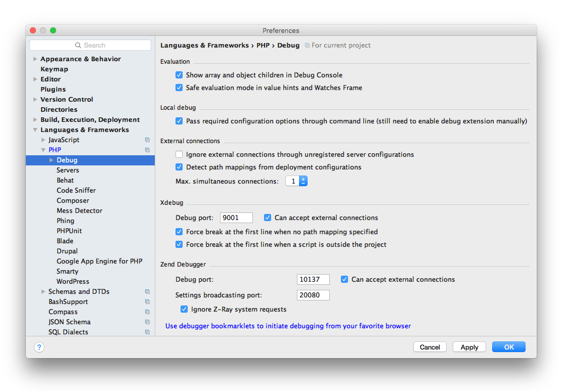 Phpstorm настройки mac os