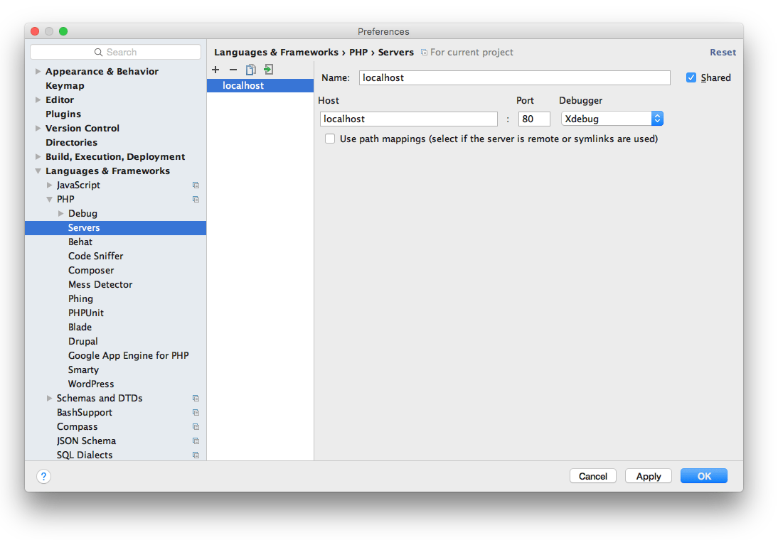 Debugging with Xdebug and PhpStorm on OS X